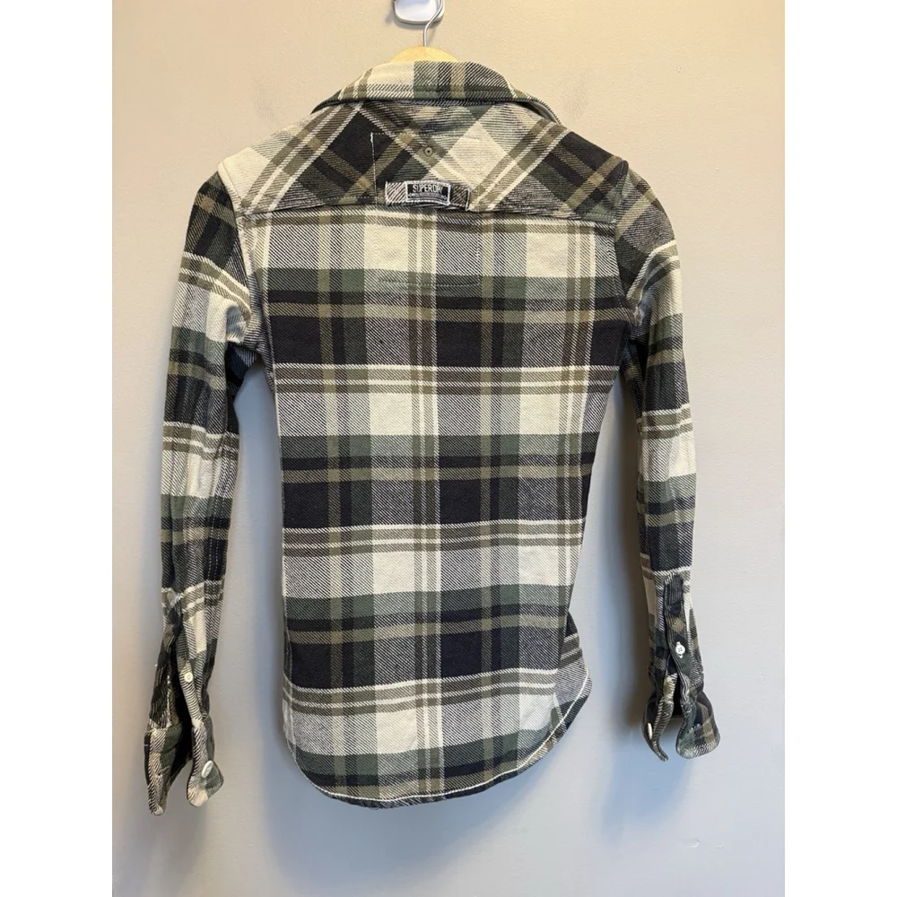 Superdry Checked Plaid Shacket Thick Flannel Blue‎ Beige Size XS MISSING HOOD